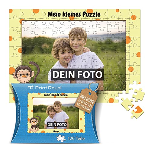 Fotopuzzle für Kinder mit Name und Foto Puzzle selbst gestalten - Mein kleines Puzzle mit Affe, Kinderpuzzle | 40 x 28,5 cm, 120 Teile in Kartonverpackung von PR Print Royal