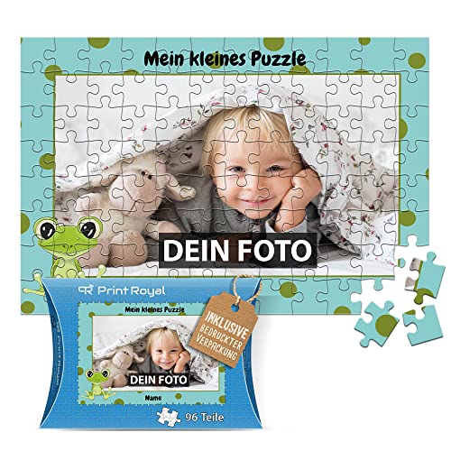 Fotopuzzle für Kinder mit Name und Foto Puzzle selbst gestalten - Mein kleines Puzzle mit Frosch, Kinderpuzzle | 28 x 19 cm, 96 Teile in Kartonverpackung von PR Print Royal