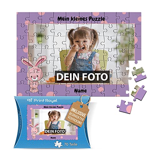 Fotopuzzle für Kinder mit Name und Foto Puzzle selbst gestalten - Mein kleines Puzzle mit Hase, Kinderpuzzle | 27 x 18 cm, 70 Teile in Kartonverpackung von PR Print Royal