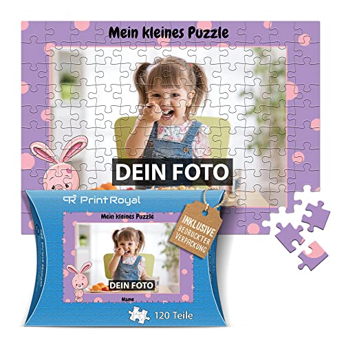 Fotopuzzle für Kinder mit Name und Foto Puzzle selbst gestalten - Mein kleines Puzzle mit Hase, Kinderpuzzle | 40 x 28,5 cm, 120 Teile in Kartonverpackung von PR Print Royal