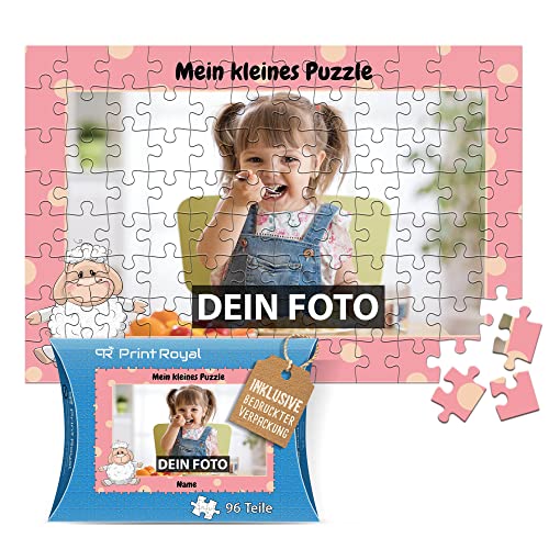 PR Print Royal Fotopuzzle für Kinder mit Name und Foto Puzzle selbst gestalten - Mein kleines Puzzle mit Schaf, Kinderpuzzle | 28 x 19 cm, 96 Teile in Kartonverpackung von PR Print Royal