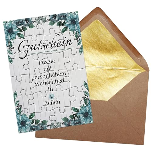 PR Print Royal Puzzle selbst gestalten - Gutschein mit 7 Zeilen Wunschtext - Fotogeschenk, Geburtstag, Muttertag, Valentinstag | Fotopuzzle 24 Teile inkl. Briefumschlag mit Gold-Inlay von PR Print Royal