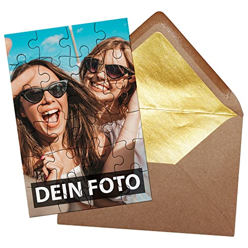 PR Print Royal Puzzle selbst gestalten mit eigenem Bild - 24 Teile Puzzle Personalisieren mit Foto und Wunschtext | Hochformat, inkl. Briefumschlag mit Gold-Inlay von PR Print Royal