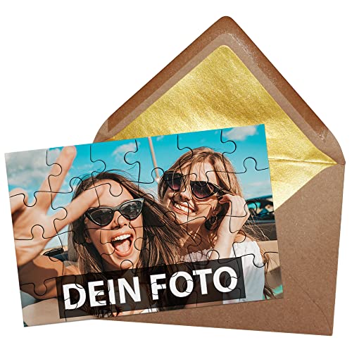 PR Print Royal Puzzle selbst gestalten mit eigenem Bild - 24 Teile Puzzle Personalisieren mit Foto und Wunschtext | Querformat, inkl. Briefumschlag mit Gold-Inlay von PR Print Royal