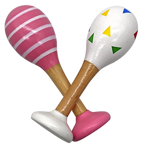 PREMYO Rassel Baby Musik Spielzeug - Holzspielzeug Maracas Babyspielzeug - Dreiecke Streifen Rosa von PREMYO