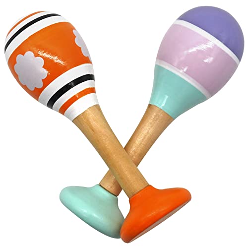 PREMYO Rassel Baby Musik Spielzeug - Holzspielzeug Maracas Babyspielzeug - Orange Lila Türkis von PREMYO