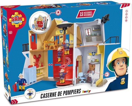 PRESTIGE & DELUXE Sam il P0mpiere Feuerwehrkaserne mit Sound und Lichtern – Geschenkidee für Kinder + Schlüsselanhänger mit Würfel von PRESTIGE & DELUXE