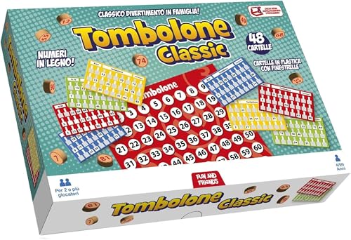 PRESTIGE & DELUXE Tombola Classic 48 Ordner - Traditionelles Brettspiel für die ganze Familie mit Spielbrett, Zahlen aus Holz und 48 Ordnern mit Fenstern + Schlüsselanhänger Pfeife von PRESTIGE & DELUXE