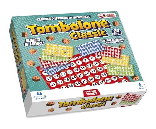 Tombola Classic 24 Ordner - Traditionelles Brettspiel für die ganze Familie mit Spielbrett, Zahlen aus Holz und 24 Ordnern mit Fenstern + Schlüsselanhänger Pfeife von PRESTIGE & DELUXE