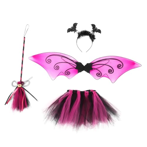 PRETYZOOM 1 Satz Fledermausflügel Stirnband Bausatz Halloween kinderkleidung festival kleid fledermaus flügel Verkleidung Set Kostümset Partyrock Kinderkostüm Kleid Gittergewebe Rosy von PRETYZOOM