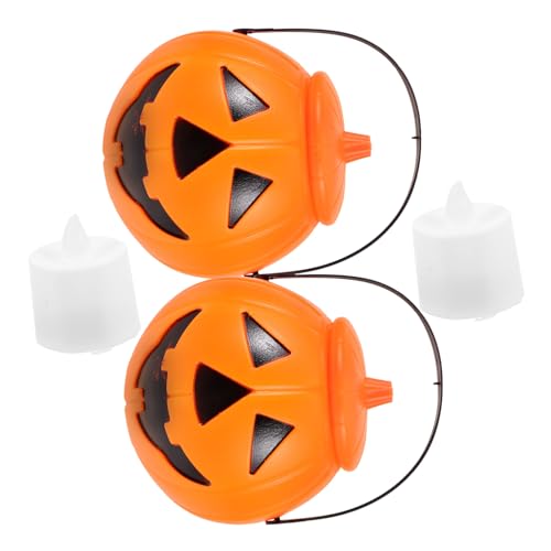 PRETYZOOM 2 STK Leuchtender Kürbiseimer Süßigkeiten basierend Schild Stachel Etiketten Halloween Dekoration Halloween-Dekoration halloweendeko Eimer Halloween-Eimer für Plastik von PRETYZOOM