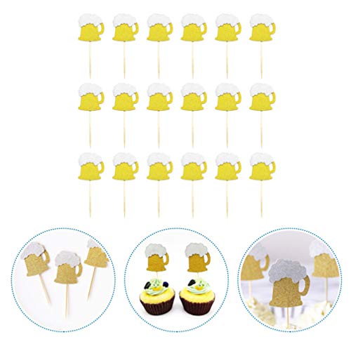 PRETYZOOM 20Pcs Bierkrug Cupcake Topper Gold Glitter Food Kuchen Picks Zahnstocher für Oktoberfest Bier Festival Thema Dekor Bachelorette Hochzeit Geburtstag Baby Dusche Abschlussfeier von PRETYZOOM