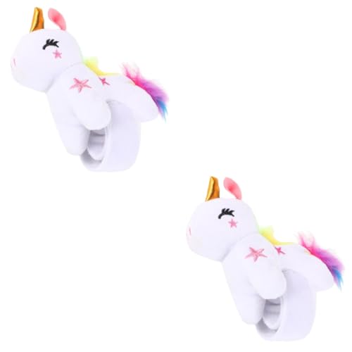 PRETYZOOM 2St Slap-Armband einhorn Handgelenkband Tierischer Schlag aufs Handgelenk Schlagarmband Kuscheltiere Armbänder Spielzeuge Partygeschenk Plüsch-Tier-Slap-Bänder Weiß von PRETYZOOM