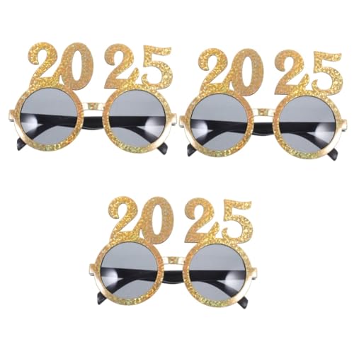 PRETYZOOM 3 Paare 2025 Brille Partygeschenke Für Das Neue Jahr Neujahrsparty-brillen Frohe Silvesterbrille Brillen Für Das Neue Jahr 2025 Silvesterbrille 2025 Halloween-brille Abs Golden von PRETYZOOM