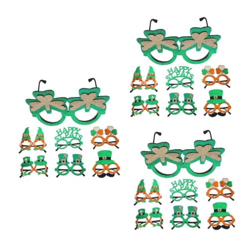 PRETYZOOM 3 Sätze Party Dekoration Gläser Party Brille Set Kleeblatt-Brille Irische Partygeschenke Requisiten Zum St. Patricks Day Kobold-kostüm-partybrille Koboldhutbrille Abs 7 Stück * 3 von PRETYZOOM