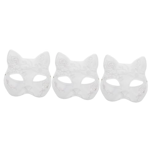 PRETYZOOM 3St Leerzeilenmaske unbemalte Katzenmaske Cosplay-Masken japanische Kabuki-Maske Fuchs-Cosplay-Maske halloween maske masken bemalen leere Augenmaske leere papiermasken Weiß von PRETYZOOM