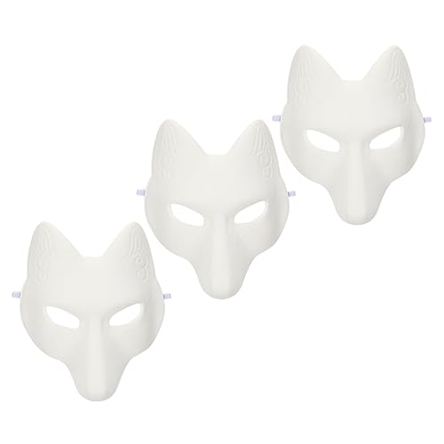 PRETYZOOM 3st Cosplay-tiergesicht Weibliche Fuchsmasken Halloween-fuchsmaske Fuchs Halbmaske Unbemalte Maskerade Maske Pu-fuchs-maske Wolfsmaske Therian-maske Tiermaske Leer Japan Weiß von PRETYZOOM