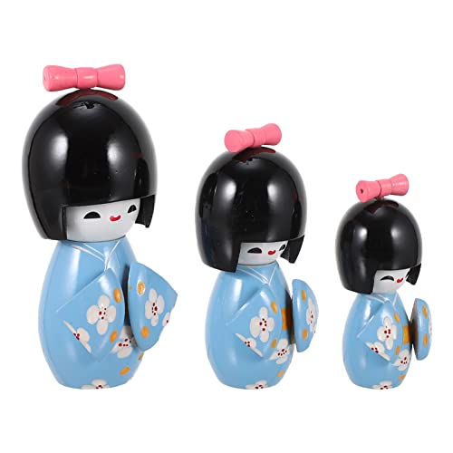 PRETYZOOM 3st Kimono Puppen Puppe Film Kimono Mädchen Miniatur Puppenkleidung Dekorative Kimonopuppe Mini-Kimono-Statue Prinzessin Figuren Puppenwagen Ausgestopft Hölzern Sky-Blue von PRETYZOOM