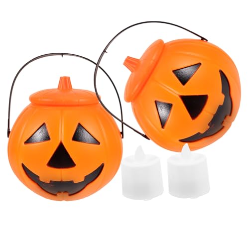 PRETYZOOM 4 Stück Leuchtender Kürbiseimer leuchtende Dekorationen Halloween Tischdekoration Halloween behälter für süßigkeiten Halloween süßigkeiten Eimer Halloween-Eimer für Kinder Plastik von PRETYZOOM