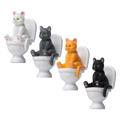 PRETYZOOM 4 Stück Toilettenkatzenpuppe Cutie Cats Cute Decor Katzenfigur Wurfschaufel Katzenstatuen-Ornament für den Innenbereich Desktop-Kätzchen-Verzierungen Bonsai-Katzendekor von PRETYZOOM