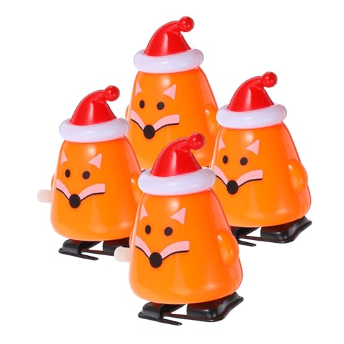 PRETYZOOM 4 Stück Weihnachtsmütze Fuchs Weihnachtsspielzeug für Kinder Weihnachtsstrumpffüller Fuchs Spielzeug Geburtstagsgeschenke Desktop-Ornament weihnachtliches Aufziehspielzeug Plastik von PRETYZOOM