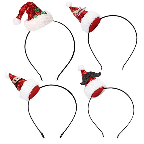 PRETYZOOM 4 Stücke Mini Weihnachtsmütze Weihnachten Hut Haarreif Nikolausmütze Kopfschmuck Kopfbedeckung Stirnband Santa Mütze für Xmas Deko Kinder Damen Weihnachtsmann Kostüm Zubehör von PRETYZOOM