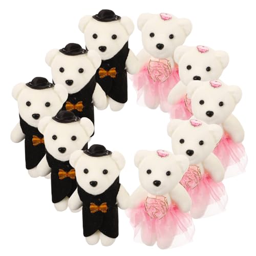 PRETYZOOM 5 Paar Cartoon Bouquet Bär Puppen Stofftiere Entzückender Stoffbär Mini Bär Für Hochzeit Stoff Plüschbär Puppen Stoffpuppen Weicher Stoffbär Kleiner Bär Band Rosa von PRETYZOOM