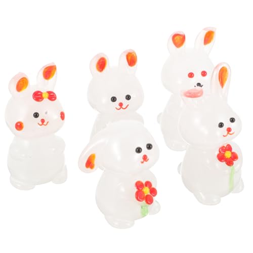 PRETYZOOM 5st Kaninchen-verzierung Hasen Hase Plüsch Heu Haustier Miniaturtiere Häschen-Statue Kaninchenfiguren Kaninchenstatue Ostergeschenke Mini-Tiere Miniatur-häschen Glas von PRETYZOOM