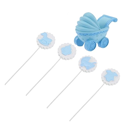 PRETYZOOM 5st Kuchenfahnen Cupcake-topper Für Die Babyparty Dessert-cupcake-topper Desserteinsatz Topper Kuchenverzierung Dekoration Essbar Braut Plüsch Schwimmbad Kinderwagen Blue Harz von PRETYZOOM