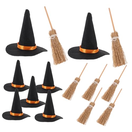 PRETYZOOM 14 Teiliges Set Miniatur Hexenhüte Und Besen Für Halloween Dekoration Wollfilz Hexenhüte Und Besen Für DIY Bastelprojekte Perfekte Mini Deko Für Kreative Halloween Feiern von PRETYZOOM