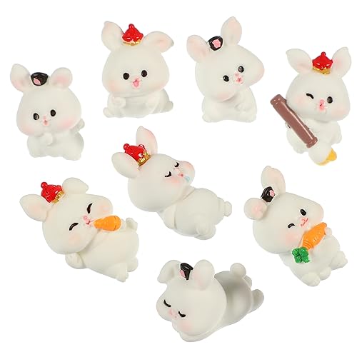 PRETYZOOM 8St Mikrolandschaftsornament kuschelhase Cuddly Bunny kuchendekoration Puppenhausdekoration Kaninchenstall Huhn Käfig tischdeko Hasenfigur aus Harz Miniaturfiguren Weiß von PRETYZOOM