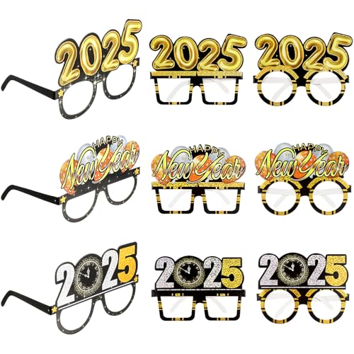 PRETYZOOM 9PCS Frohes Neues Jahr Brille 2025 Neujahrsfeier- Brillenfoto- Requisite für Silvester Partyzubehör Dekorations von PRETYZOOM