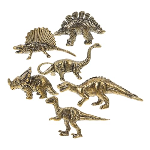 PRETYZOOM Detaillierte Mini-Dinosaurier-skulpturen 6er-Set Tierstatuen Aus Goldenem Messing Stilvolle Tischdekoration Für Den Geburtstag von PRETYZOOM