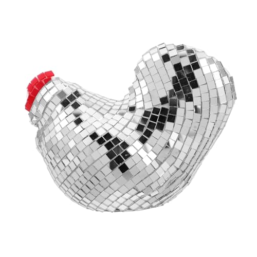 PRETYZOOM Huhn-Disko-Ornament Disco-Huhn-Figur Silberfarben Verspiegelt Tragbar Heimdekoration Tischdekoration von PRETYZOOM