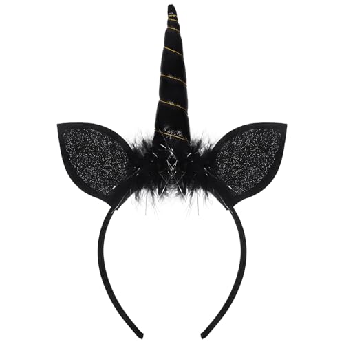 PRETYZOOM Einhorn Haarreif Horn Stirnband Ohren Haarband Haarschmuck Schwarz Engel Kopfschmuck für Kinder Mädchen Damen Geburtstag Ostern Einhorn Party Deko Zubehör von PRETYZOOM