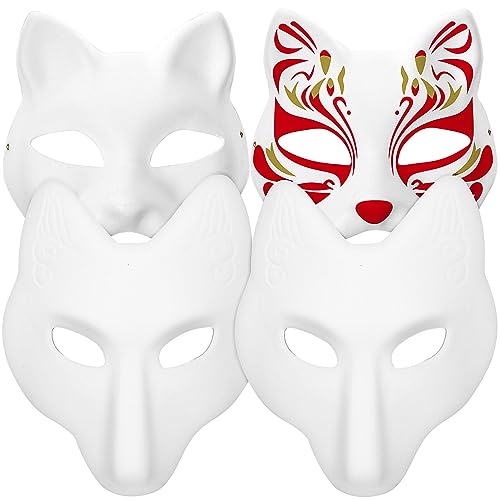 PRETYZOOM Katzen-Therian-Masken 4 Stück Und Papier-Fuchs-Masken Zum Bemalen Leere Tier-Anziehmasken Diy-Weiße Masken Halb Für Maskerade Kinder Cosplay Kostüm Partyzubehör von PRETYZOOM