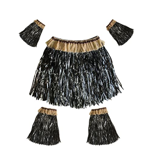 PRETYZOOM Kinderanzug 5Pcs Hawaii Grasrocksets Quaste Hula R? Performance Elastic Kostüm Hula Rock Party (Schwarz) Hula Hawaii Anzüge Für Männer von PRETYZOOM