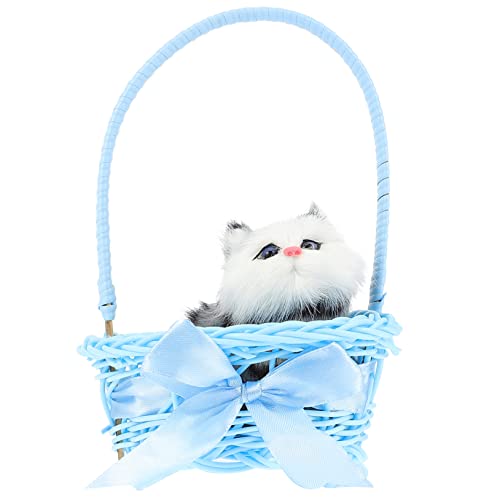 PRETYZOOM Simulation Katzen Ornamente Kätzchen Figur Simulation Tierfigur Plüschtier Spielzeug für Kinder kinderspielzeug simulierter Katzenkorb Tierspielzeug Faux-Fur-Material Blue von PRETYZOOM