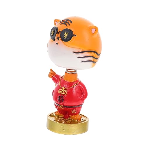 PRETYZOOM Tiger-Wackelkopf-Ornament Feng-Shui-Statue Neujahrs-Maskottchen-Figur Miniaturtier Tiger-Schmuck Tier car Decoration autodeko Neujahrsgeschenk Tigermodell aus Kunstharz rot von PRETYZOOM