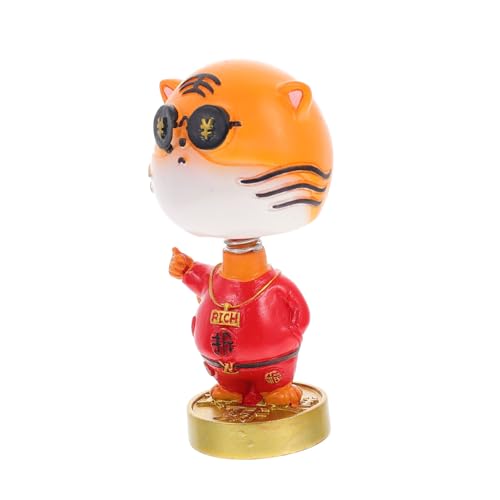 PRETYZOOM Tiger-Wackelkopf-Ornament Kostüm tierisches Auto Armaturenbrett-Tier Katzendekor car Decoration autodeko Auto Dekorationsartikel Tigerpuppe basteln Tiger-Schmuck Harz rot von PRETYZOOM