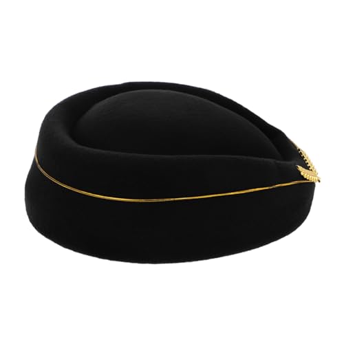 PRETYZOOM Zubehör Für Stewardessenhüte Stewardess-cosplay-accessoire Stewardess-mütze Stewardess Hut Mütze Flugbegleiter Hut Zarte Flugbegleiterkappen Cosplay Einheitliche Mütze Black Wolle von PRETYZOOM