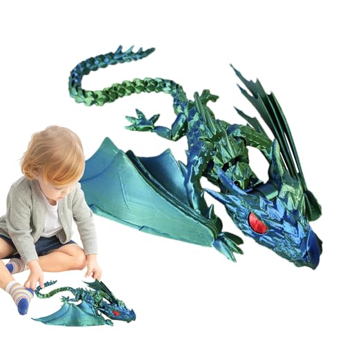 Bedruckter Drache, 30 x 27 cm, beweglicher geflügelter Drache, Kristall-Drache, Fidget-Spielzeug, mythische Teile, beweglicher Drache, mit ineinandergreifenden Körpersegmenten und Bein von PRIMUZ