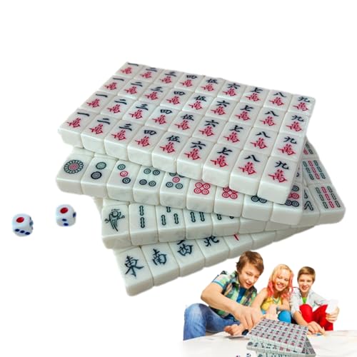 PRIMUZ Mahjong Set, leichtes tragbares Mahjong-Fliesen-Set, Reise-Mahjong-Spiel-Set, 144 Teile/Kit, Fliesenspiel, Reisezubehör für Ausflüge, Schlafsäle, Häuser, Schulen von PRIMUZ