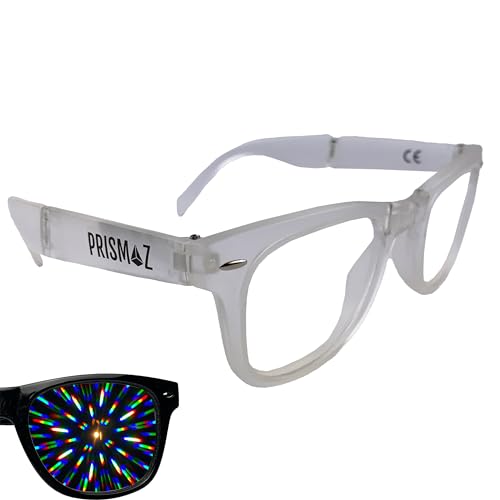 PRISMAZ Faltbare Beugungsbrille Für Fantastische Regenbogen Kaleidoskop Effekte - Als Festival Rave Feuerwerk Party Accessoire (Matt Transparent) von PRISMAZ