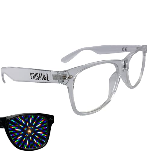 PRISMAZ Spektralbrille Für Fantastische Regenbogen Kaleidoskop Effekte - Festival Rave Feuerwerk Party Accessoire Beugungsbrille Regenbogenbrille (Transparent) von PRISMAZ