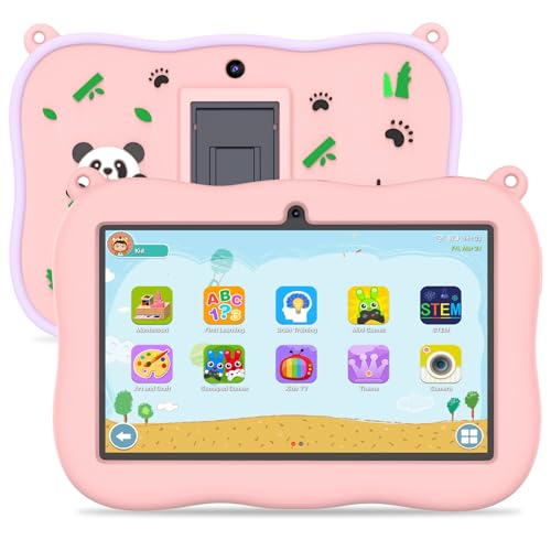 PRITOM 7-Zoll-Kinder-Tablets, Kleinkind-Tablet für Kinder mit WiFi, 32GB ROM, 2GB RAM, Bluetooth, Kindersicherung, vorinstallierte APPs, Spiele, Lernen, pädagogische Kinder-Tablet mit Fall, rosa von PRITOM