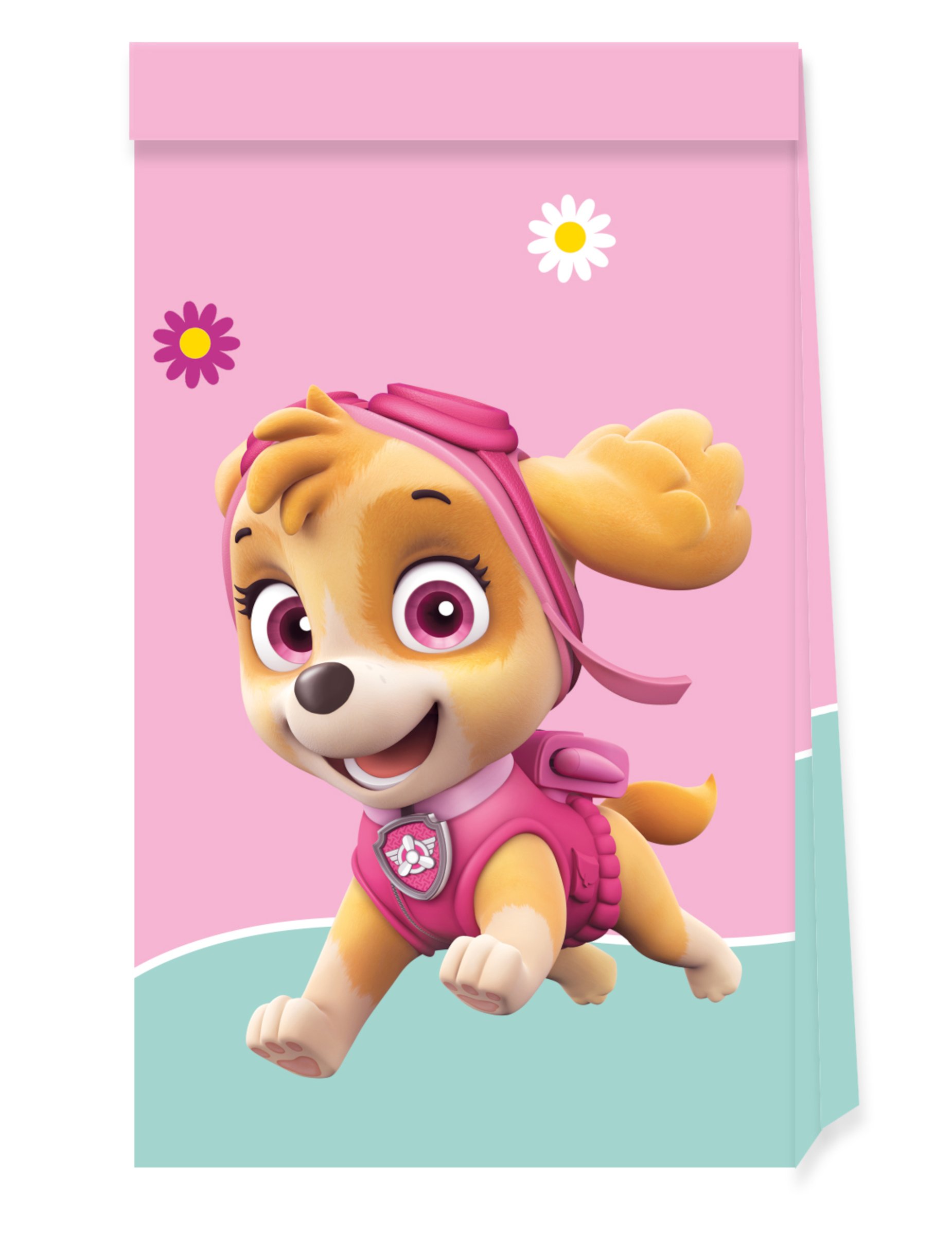 4 Paw Patrol Papiertüten 22 x 13 cm rosa von KARNEVAL-MEGASTORE