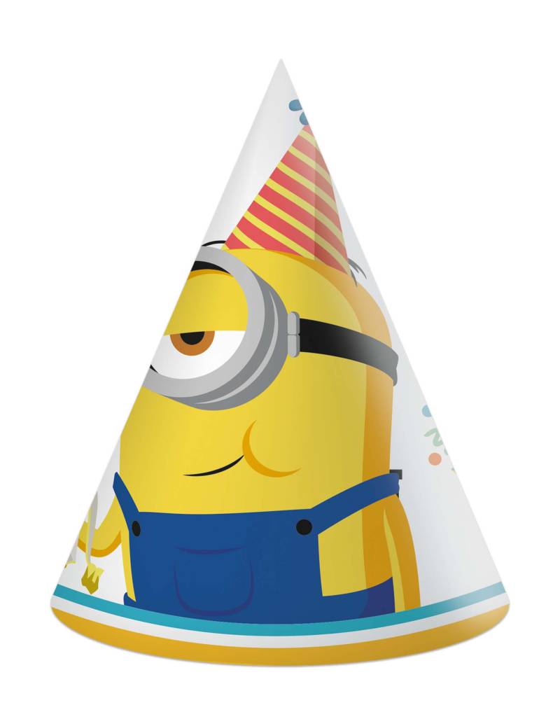 Spitze Minions-Partyhüte für Kinder 6 Stück bunt 16 x 12 cm von KARNEVAL-MEGASTORE