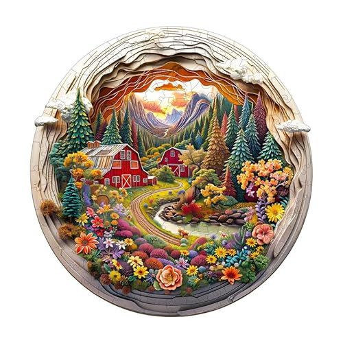 PRSTENLY Holzpuzzle Erwachsene 3D-Bauernhof, 290 Stücke Holzpuzzle Tierpuzzle Einzigartige Holzpuzzle für Erwachsene Familie Herausforderung mit Hölzerner Geschenkbox 34 * 33cm von PRSTENLY