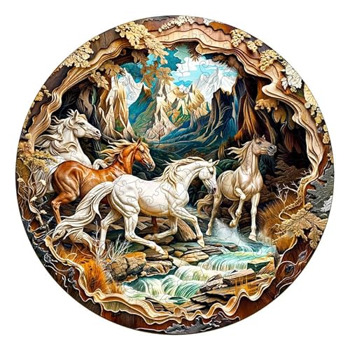 PRSTENLY Holzpuzzle Erwachsene 3D-Pferd, 300 Stücke Holzpuzzle Tierpuzzle Einzigartige Holzpuzzle für Erwachsene Familie Herausforderung mit Hölzerner Geschenkbox 34 * 34cm von PRSTENLY